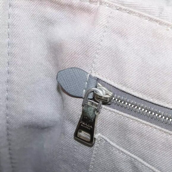 PRADA Canapa MM Hand Bag Denim Gray Silver - Picture 13 of 16